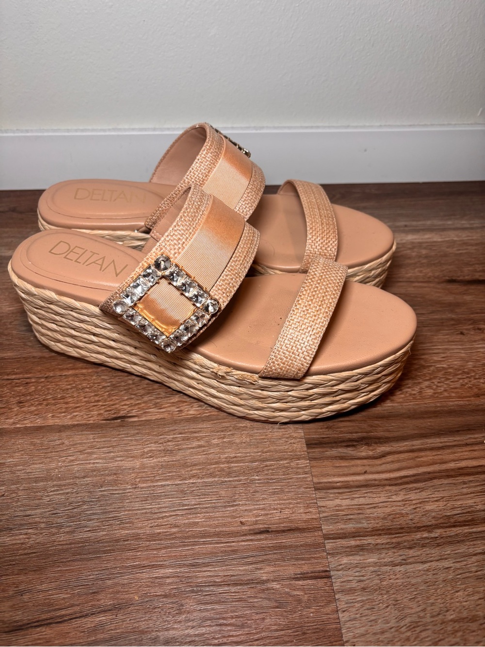 Deltas Nude Beaded Platform Sandal